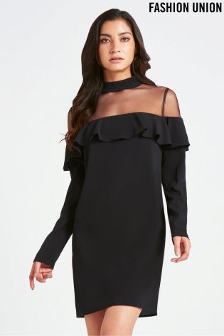 Fashion Union Ruffle Shoulder Shirt Dress